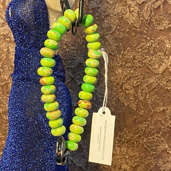 NWT 🦜 GENUINE EMPEROR TURQUOISE PARAKEET GREEN UNIQUE HEMATITE CLOSURE STRETCH - Picture 8 of 15